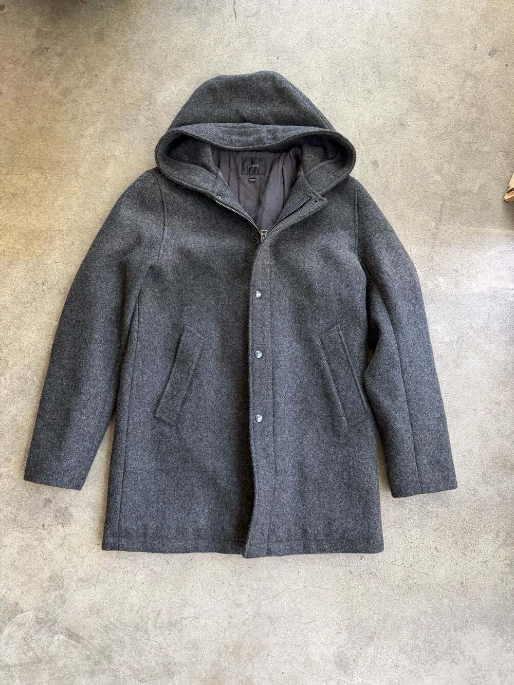 J.Crew Men's Hooded Wool Coat with Thinsulate, Charcoal Grey, Size S